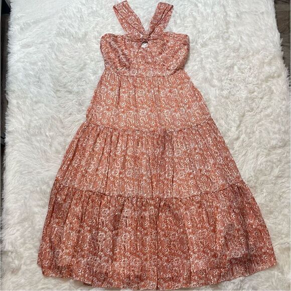 Miss Me Orange Floral Criss Cross Sleeveless Halter Dress Womens Size Small - Picture 5 of 13